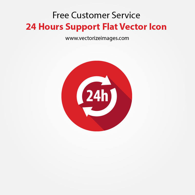 Free Customer Service 24 Hours Support Flat Vector Icon